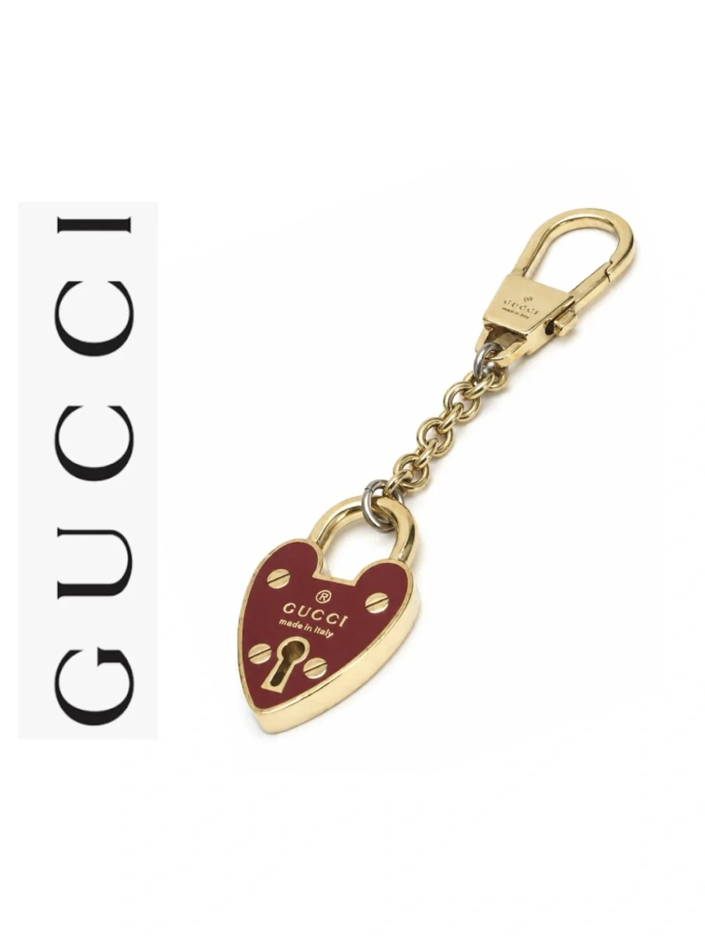 100% Authentic Gucci Red Enamel Heart Padlock Keychain / Bag Charm